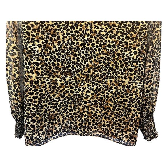 Tahari Top Wmns Sz XL Button Up Leopard Print Ruffle Detail Career Blouse Brown - Picture 7 of 10